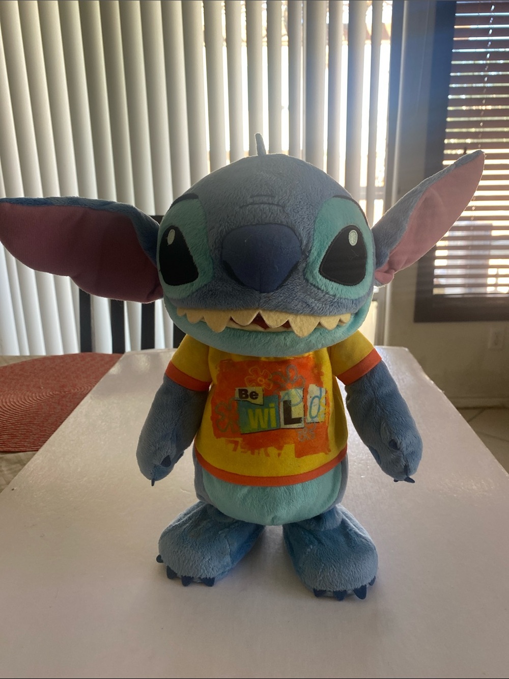 Disney Blue Stitch Plush with Yellow & Orange 'Be Wild' Shirt
